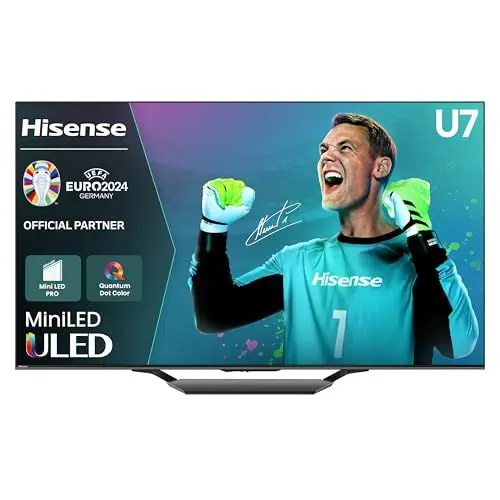 Produktbild: Hisense 75U7NQ 189cm (75 Zoll) Fernseher, 4K Mini LED ULED HDR Smart TV, Quantum Dot, 120Hz/ 144Hz VRR, HDMI 2.1, Game Mode Pro, Dolby Vision IQ & Atmos, Bluetooth, Alexa Built-in, Anthrazit, (2024)