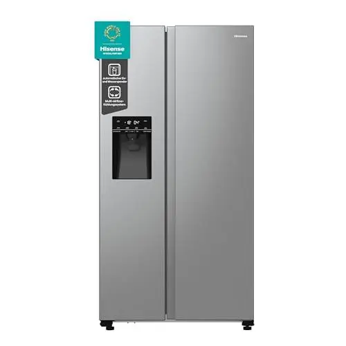Produktbild: Hisense RS5P535NTCE Side-By-Side Kühl-Gefrier-Kombination, 376 Liter Kühlteil, 190 Liter Gefrierteil, Total NoFrost, Multi AirFlow, FastFreeze, Energieeffizienzklasse E, 178,6cm x 91,5cm, inox