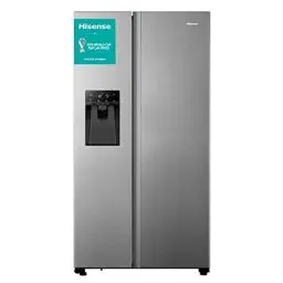Produktbild: Hisense RS694N4TIE Side-by-Side Kühl-Gefrierkombination/ NoFrostPlus/ Inverter-Kompressor/ Eis-Wasser Spender/ HolidayMode/ 178,6 cm/ Kühlteil 371 l/ Gefrierteil 191 l/ 42 dB/ 323 kWh/ Jahr/ Inox-Look