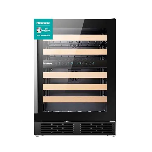 Produktbild: Hisense RW17W4NWLG0 Weintemperierschrank, Kapazität bis zu 46 Flaschen, Glastür mit UV Schutz, LED Innenbeleuchtung, Türanschlag wechselbar, schwarz