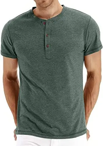 Produktbild: Hisir Henley Shirt Herren Sommer Classic Baumwolle Kurzarm Knopf T-Shirt Beiläufig T Shirts für Männer (VG Grün, XL)