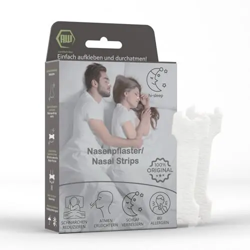 Produktbild: hi-sleep® Nasenpflaster, 30 Stück/pcs Premium Nasal stripes, Nasenstrips gegen schnarchen, erholsamer Schlaf, besser atmen, bei verstopftern Nase, Schnarchstopper, (Universalgröße)