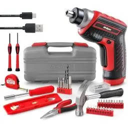Produktbild: Hi-Spec 35-tlg Rotes Heimwerker-Werkzeugset mit wiederaufladbarem USB-Akkuschrauber, werkzeugkoffer klein, Gefüllt mit Akkubohrer, Bohrmaschine, Hammer und schraubendreher elektrisch.