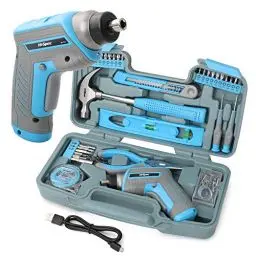 Produktbild: Hi-Spec 35-teiliges blaues Heimwerker-Werkzeugset mit wiederaufladbarem USB-Akkuschrauber. Für Reparaturen und Wartungen in einem praktischen Koffer