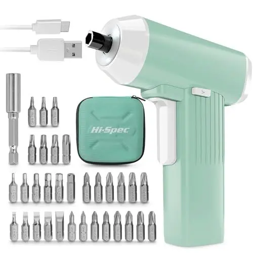 Produktbild: Hi-Spec 3.6V USB Wiederaufladbarer Elektrischer Akku Schraubendreher in Mintgrün: Mini elektrischer Akkuschrauber mit 33 Bit-Größen- Inklusive Praktischer Tasche