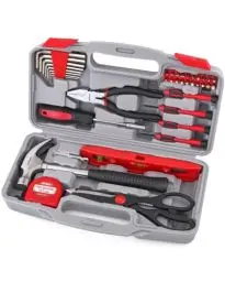 Produktbild: Hi-Spec 39-tlg. kleiner Werkzeugkoffer gefüllt mit essentiellen Werkzeugen wie Hammer, Wasserwaage, Massband und Schraubenzieher-Set für Projekte im Haushalt