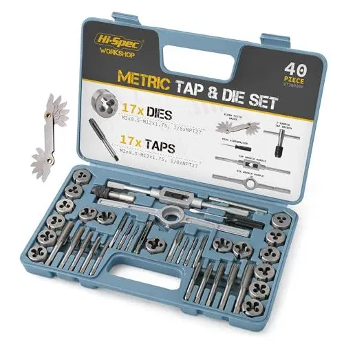 Produktbild: Hi-Spec 40-teiliges Gewindeschneid Set - Gewindebohrer und Schneideisen für DIY Heimwerker ein kompletter Gewindeschneidesatz M3 bis M12 für Innen und Außengewinde