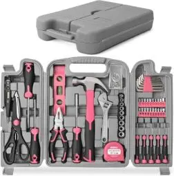 Produktbild: Hi-Spec 56-tlg. Werkzeugset Haushalt für Frauen, Werkzeugkoffer Pink mit Hammer Klein und Schraubenzieher Set. Handwerkzeug in Rosa, Ideal für Frauen und Anfänger