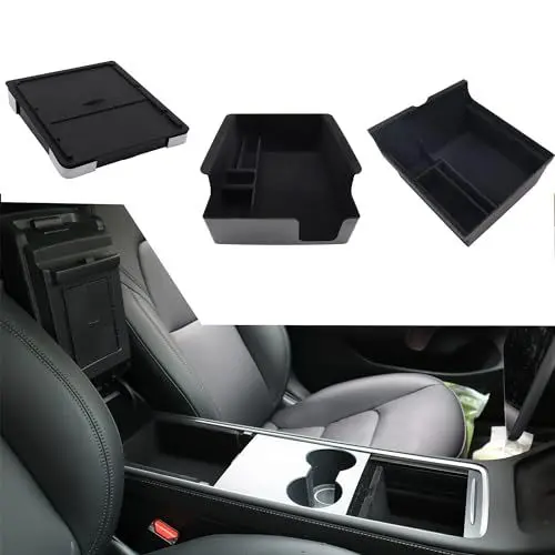 Produktbild: HISports für Tesla Model 3 Y Mittelkonsole Organizer Armlehnenablage Zubehör, Mittelkonsolen Organizer Armlehne Versteckte Armlehnen Aufbewahrungsbox Organizer für Tesla Model 3 Y 2021 2022 2023 2024