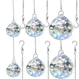 Produktbild: Hisredsun 6 Stück Kristall-Prisma-Kugel mit Metallkette, 30–40–50 mm, K9, facettierte Prismenkugeln, Fenster, Regenbogen, Sonnenfänger, Dekoration