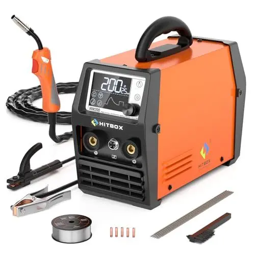 Produktbild: HITBOX Fülldraht Schweißgerät ohne Gas, 200A 230V Fülldraht Schweißgerät 4-in-1 Funktion Gasloses MIG-Schweissgerät/ARC/MMA/Lift WIG/Spool Feeder(HIM200)