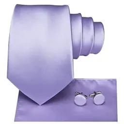 Produktbild: Hi-Tie Herren Krawatte Schwarz Paisley/Plaid/Streifen/Einfarbig Krawatten Set Einstecktuch Manschettenknöpfe Business Formal Hochzeit Meeting Geschenkbox,light purple solid