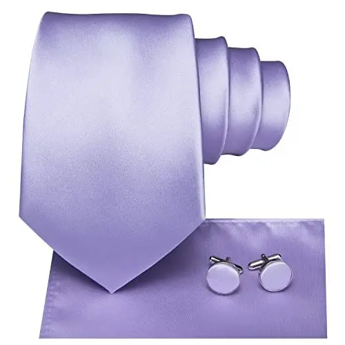 Produktbild: Hi-Tie Herren Krawatte Schwarz Paisley/Plaid/Streifen/Einfarbig Krawatten Set Einstecktuch Manschettenknöpfe Business Formal Hochzeit Meeting Geschenkbox,light purple solid