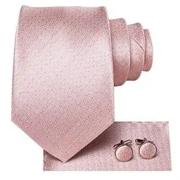 Produktbild: Hi-Tie Herren Krawatte Schwarz Paisley/Plaid/Streifen/Einfarbig Krawatten Set Einstecktuch Manschettenknöpfe Business Formal Hochzeit Meeting Geschenkbox,Hell-Pink