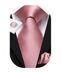 Produktbild: Hi-Tie Herren Krawatte Schwarz Paisley/Plaid/Streifen/Einfarbig Krawatten Set Einstecktuch Manschettenknöpfe Business Formal Hochzeit Meeting Geschenkbox,erröten korallenrosa