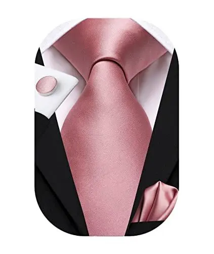 Produktbild: Hi-Tie Herren Krawatte Schwarz Paisley/Plaid/Streifen/Einfarbig Krawatten Set Einstecktuch Manschettenknöpfe Business Formal Hochzeit Meeting Geschenkbox,erröten korallenrosa