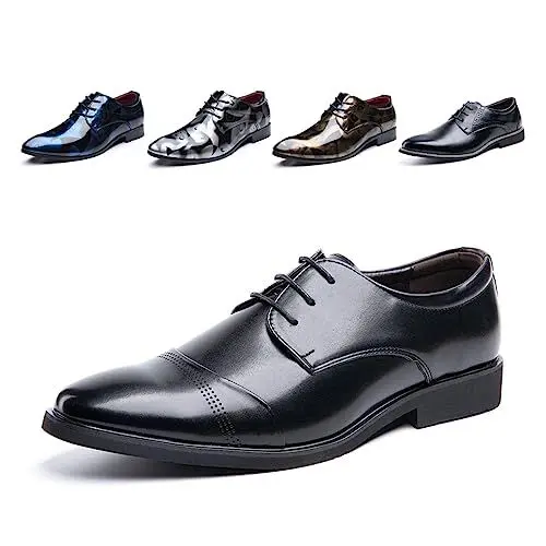 Produktbild: Anzugschuhe Herren Oxford Derby Schuhe Brogues Lederschuhe Hochzeitsschuhe Schnürhalbschuhe Klassischer Business Schnürschuh 1015 Schwarz Größe 44