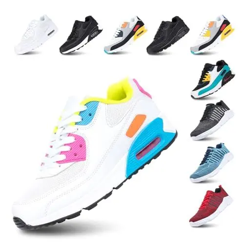 Produktbild: Hitmars Laufschuhe Damen Turnschuhe Licht Dämpfung Air Sportschuhe rutschfest Atmungsaktiv Fitness Sneakers E-WeißRose 38