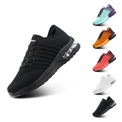 Produktbild: Hitmars Laufschuhe Damen Turnschuhe Luftpolster Sneaker Leicht Sportschuhe Atmungsaktiv Joggingschuhe rutschfest Straßenlaufschuhe Walkingschuhe Fitness Running Outdoor Schwarz Größe 41 EU