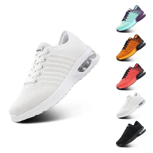 Produktbild: Hitmars Laufschuhe Damen Turnschuhe Luftpolster Sneaker Leicht Sportschuhe Atmungsaktiv Joggingschuhe rutschfest Straßenlaufschuhe Walkingschuhe Fitness Running Outdoor Weiß Größe 40 EU