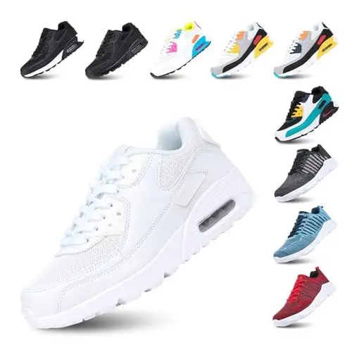 Produktbild: Hitmars Laufschuhe Herren Damen Turnschuhe Licht Dämpfung Air Sportschuhe rutschfest Atmungsaktiv Fitness Sneakers E-Weiß 39