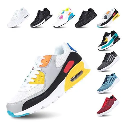 Produktbild: Hitmars Laufschuhe Herren Damen Turnschuhe Licht Dämpfung Air Sportschuhe rutschfest Atmungsaktiv Fitness Sneakers E-WeißGelb 44