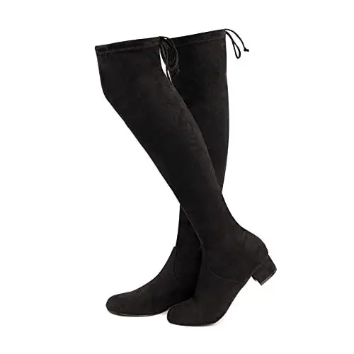 Produktbild: Hitmars Overknees Stiefel Damen Kniehohe Stiefel Frauen mit Absatz Stretch Elastisch 2 Schwarz EU 39-1