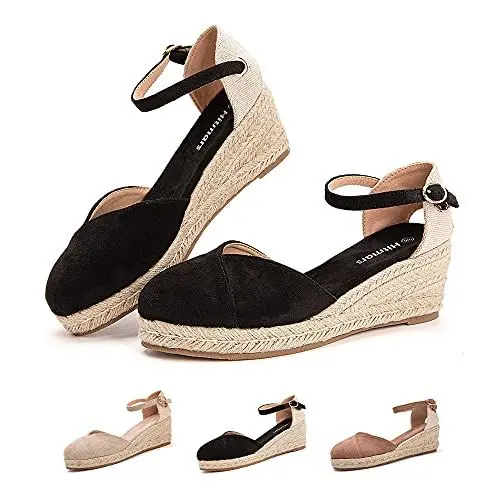Produktbild: Hitmars Plateau Sandalen Damen Espadrilles mit Keilabsatz Keilsandalen Absatz Espandrillos Sommer Frauen Schuhe Geschlossene 1 Schwarz 37 EU