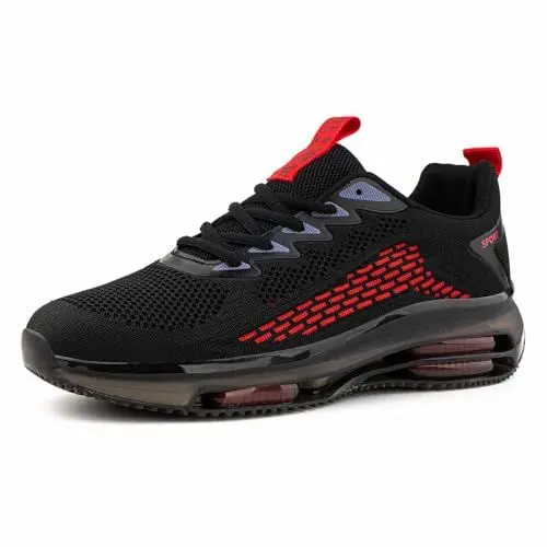 Produktbild: Hitmars Sportschuhe Herren Turnschuhe Laufschuhe Running Sport Schuhe Sneaker Straßenlaufschuhe Luftkissen Atmungsaktiv Gym Tennis Schwarz-Rot 46
