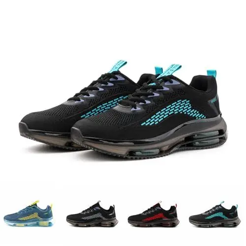 Produktbild: Hitmars Turnschuhe Herren Laufschuhe Herren Sportschuhe Atmungsaktiv Joggingschuhe Leicht Outdoor Laufschuhe Sport Run Sneaker Herren N4 Schwarz und Blau Größe 44 EU