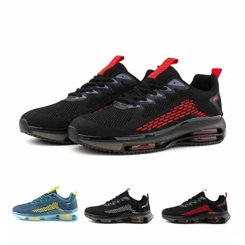 Produktbild: Hitmars Turnschuhe Herren Laufschuhe Herren Sportschuhe Atmungsaktiv Joggingschuhe Leicht Walkingschuhe Outdoor Laufschuhe Sport Run Sneaker Herren N2 Schwarz und Rot Größe 44 EU