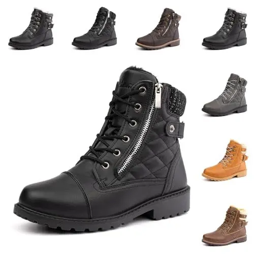 Produktbild: Hitmars Winterstiefel Damen Gefüttert Warme Winterschuhe Kurzschaft Absatz Stiefel Winter Stiefeletten Schneestiefel Schwarz EU 41