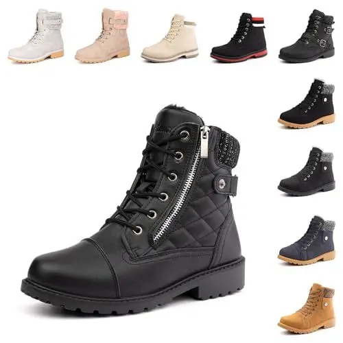 Produktbild: Hitmars Winterstiefel Damen Warme Winterschuhe Gefüttert Kurzschaft Absatz Stiefel Winter Geschnürt Stiefeletten Schneestiefel Schwarz 37 EU