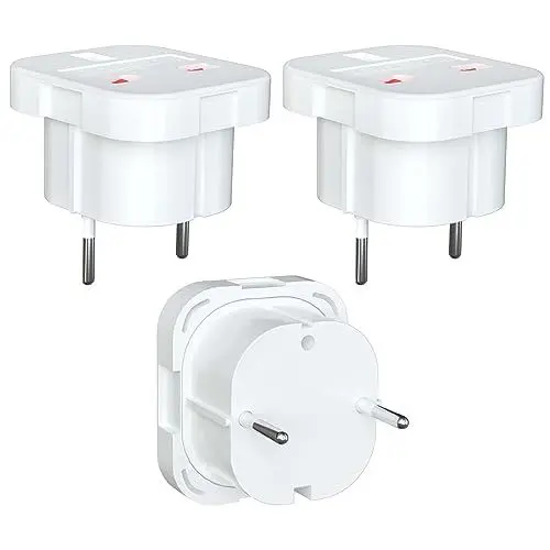 Produktbild: HITRENDS 3 Stück UK auf DE Adapterstecker, Reisestecker UK Adapter auf EU, 3-polig UK Adapter auf 2-polige Deutschen EU Adaptersteckdose mit Sicherheitsverschluss für Reisen, Zuhause, Büro, Weiß
