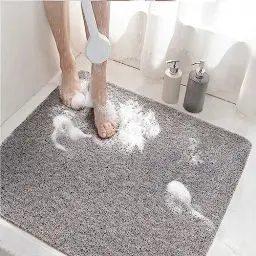 Produktbild: HITSLAM Duschmatte rutschfest, 60x60cm Badewannenmatte rutschfest mit Ablauf, Weiche PVC-Luffa Antirutschmatte Badewanne, Schnell Trocknende Badematte, Grau