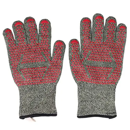 Produktbild: 500 ℃ hitzebeständige BBQ-Grillhandschuhe, 30 cm Lange Ofenhandschuhe aus Aramid und Silikon mit Baumwollfutter zum Grillen, Backen und Kochen