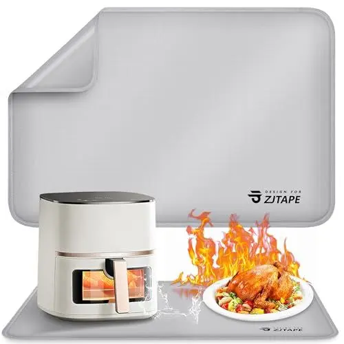 Produktbild: Hitzebeständige Unterlage - Feuerfeste Silikonmatten 60x40cm, Hitzebeständige Matte Rutschfest & Wasserdicht, Hitzeschutzmatte für Küchenarbeitsplatten, Luftfritteuse, Mikrowelle (Silber)