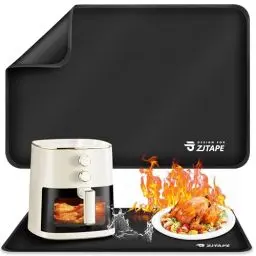 Produktbild: Hitzebeständige Unterlage - Hitzeschutzmatte 60x40cm, Feuerfeste Unterlage für Küchenarbeitsplatten, Feuerfeste Silikonmatten Rutschfest & Wasserdicht für Luftfritteuse, Kaffeemaschine (Schwarz)