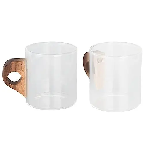 Produktbild: Hitzebeständiger Kaffeebecher aus Glas, Wasserbecher mit Holzgriff für Zuhause, Reisen, Küche, Restaurant (280 ml)