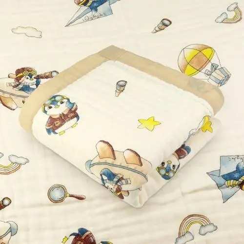 Produktbild: Hivia Musselin Decke 6 Lagig Baumwolldecke 110 * 105CM Musselin Decke Baby,Kuscheldecke Beige Babydecke Musselin Baby Pucktuch,Kinderdecke Neugeborene Unisex(Fliegender Pinguin)