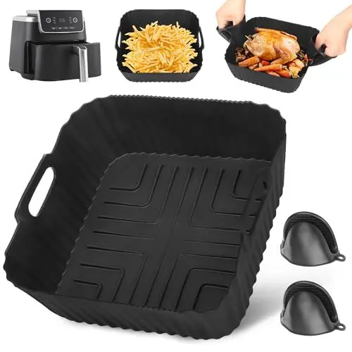 Produktbild: Hivio Heißluftfritteuse Zubehör für Ninja Heißluftfritteuse MAX PRO, 6,2 L AF180EUCP /Ninja AF140EU 4,7L, Airfryer Silikonform und ein Paar Silikonhandschuhe Airfryer Zubehör für COSORI 5,5L
