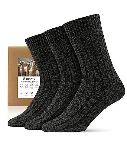 Produktbild: HIYATO 3 Paar Alpaka Socken aus 60% Alpakawolle, Wintersocken für Wandern und Trekking, Thermo Stricksocken für Herren und Damen (43-46, 3 Paar | Schwarz)