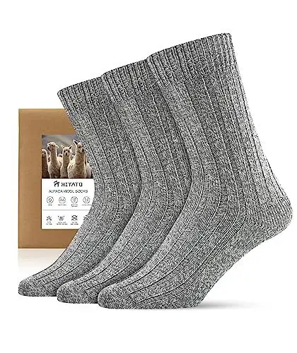 Produktbild: HIYATO 3 Paar Alpaka Socken aus 60% Alpakawolle, Wintersocken für Wandern und Trekking, Thermo Stricksocken für Herren und Damen (43-46, 3 Paar | Grau)