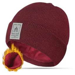 Produktbild: HIYATO Beanie Mütze Herren, Unisex Wintermütze mit Stretch und Weichem Fleecefutter, Warm Strickmütze für Frühling Herbst und Winter(Bordeauxrot)
