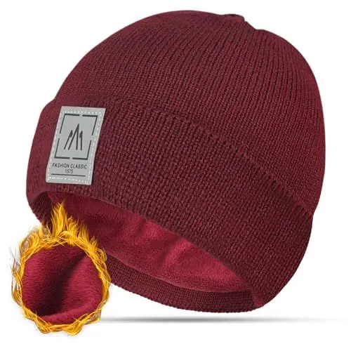 Produktbild: HIYATO Beanie Mütze Herren, Unisex Wintermütze mit Stretch und Weichem Fleecefutter, Warm Strickmütze für Frühling Herbst und Winter(Bordeauxrot)