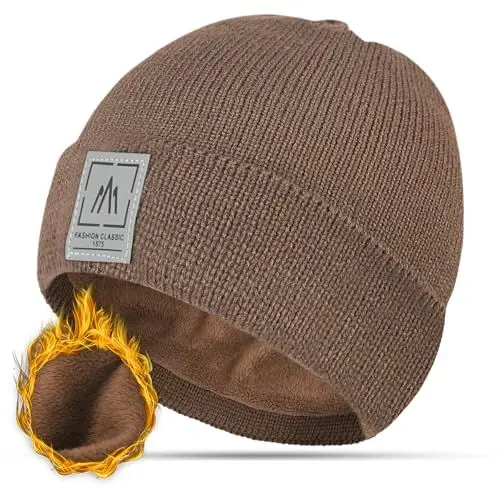 Produktbild: HIYATO Beanie Mütze Herren, Unisex Wintermütze mit Stretch und Weichem Fleecefutter, Warm Strickmütze für Frühling Herbst und Winter(Khaki)