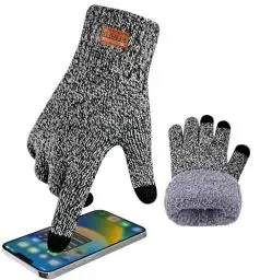 Produktbild: HIYATO Handschuhe herren, Verdickte Touchscreen Winterhandschuhe, Warme Strickhandschuhe mit Fleece Innenfutter für Damen und Herren (Hellgrau)