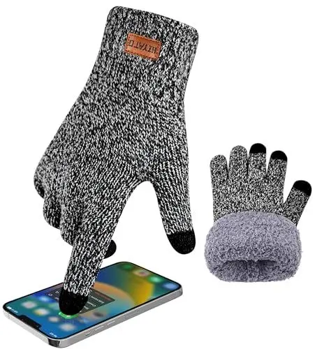 Produktbild: HIYATO Handschuhe herren, Verdickte Touchscreen Winterhandschuhe, Warme Strickhandschuhe mit Fleece Innenfutter für Damen und Herren (Hellgrau)