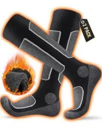 Produktbild: HIYATO Skisocken aus Merinowolle 2 Paar, Warme Thermosocken, Dicke Wintersocken für Skifahren Outdoor Wintersport Herren Damen (43-46, 2 Paar | Grau)
