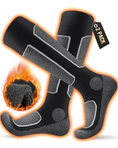 Produktbild: HIYATO Skisocken aus Merinowolle 2 Paar, Warme Thermosocken, Dicke Wintersocken für Skifahren Outdoor Wintersport Herren Damen (43-46, 2 Paar | Grau)